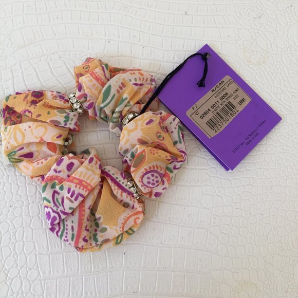 ETRO Milano Made in ITALY SILK Elastic HAIR Scrunchie w Strass Rings Crystal NEW main image 8